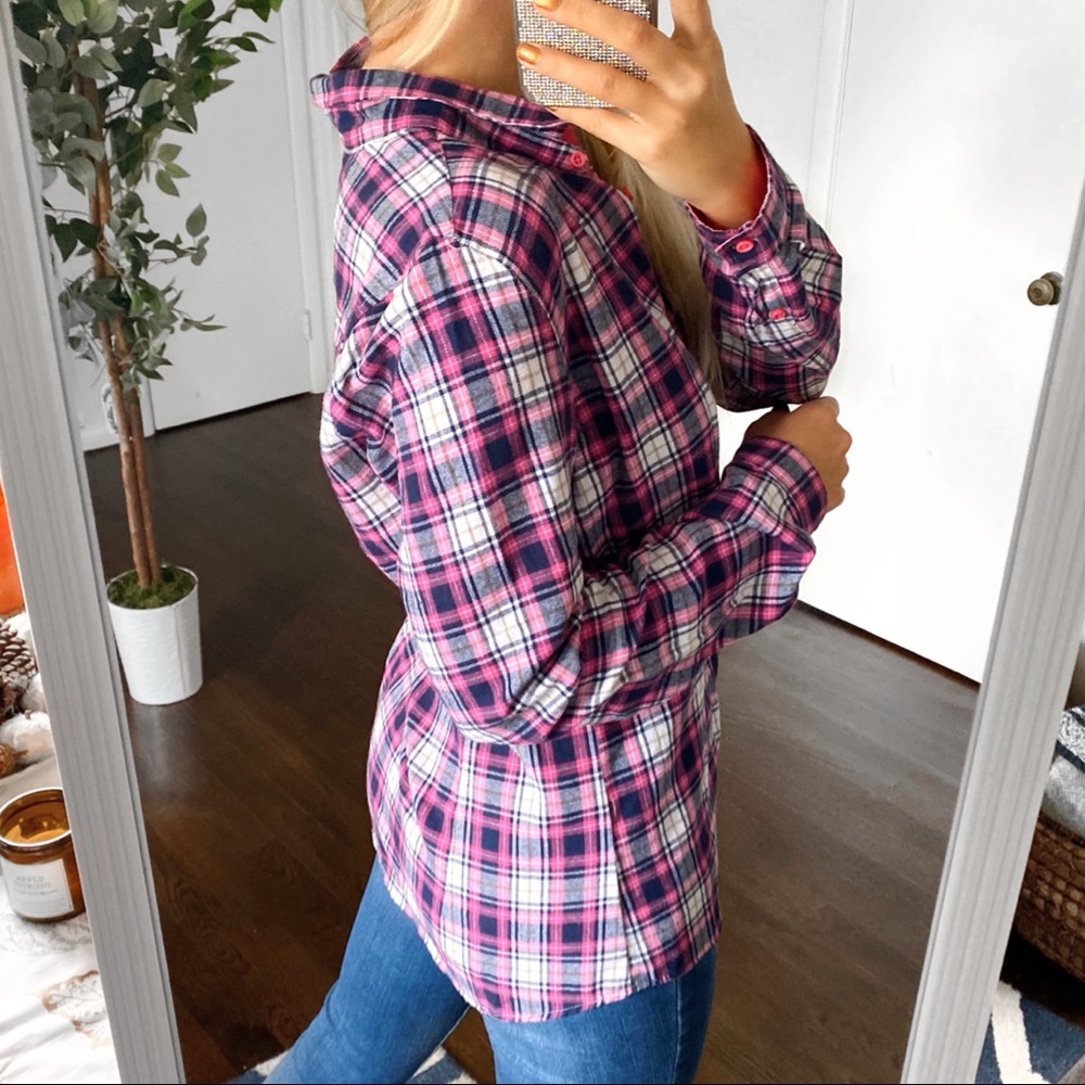 💕 EVERYDAY WEAR PINK BLUE WHITE PLAID FALL SHIRT! - Picture 3 of 13